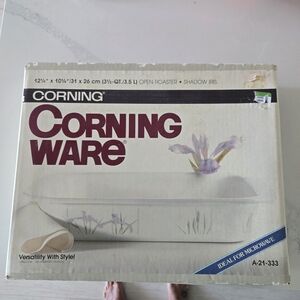 Corningware Box with Maroon Logo on Cream Packaging